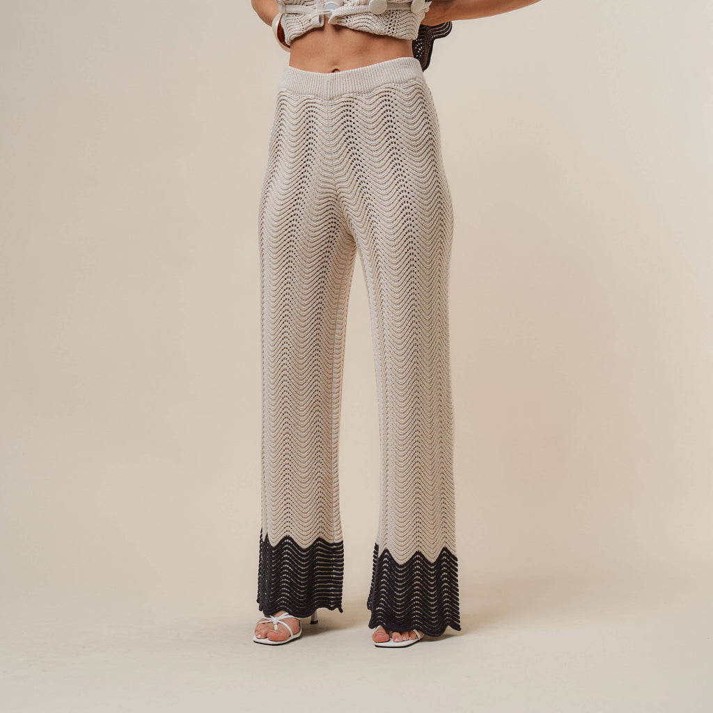 AS3390 Colorblock Button knit top & pants set