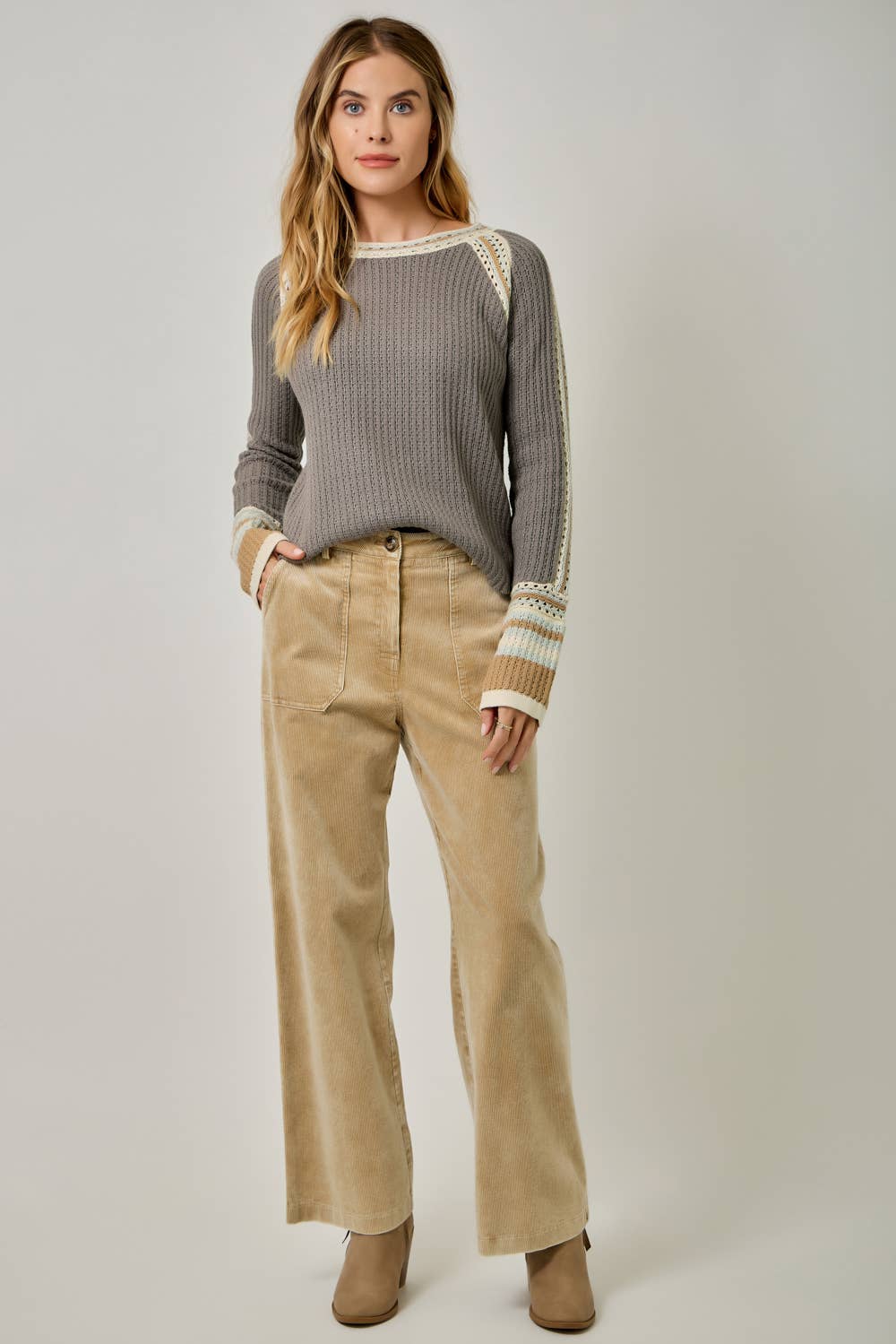 61199 Raglan Sleeve Trim Detail Sweater Top