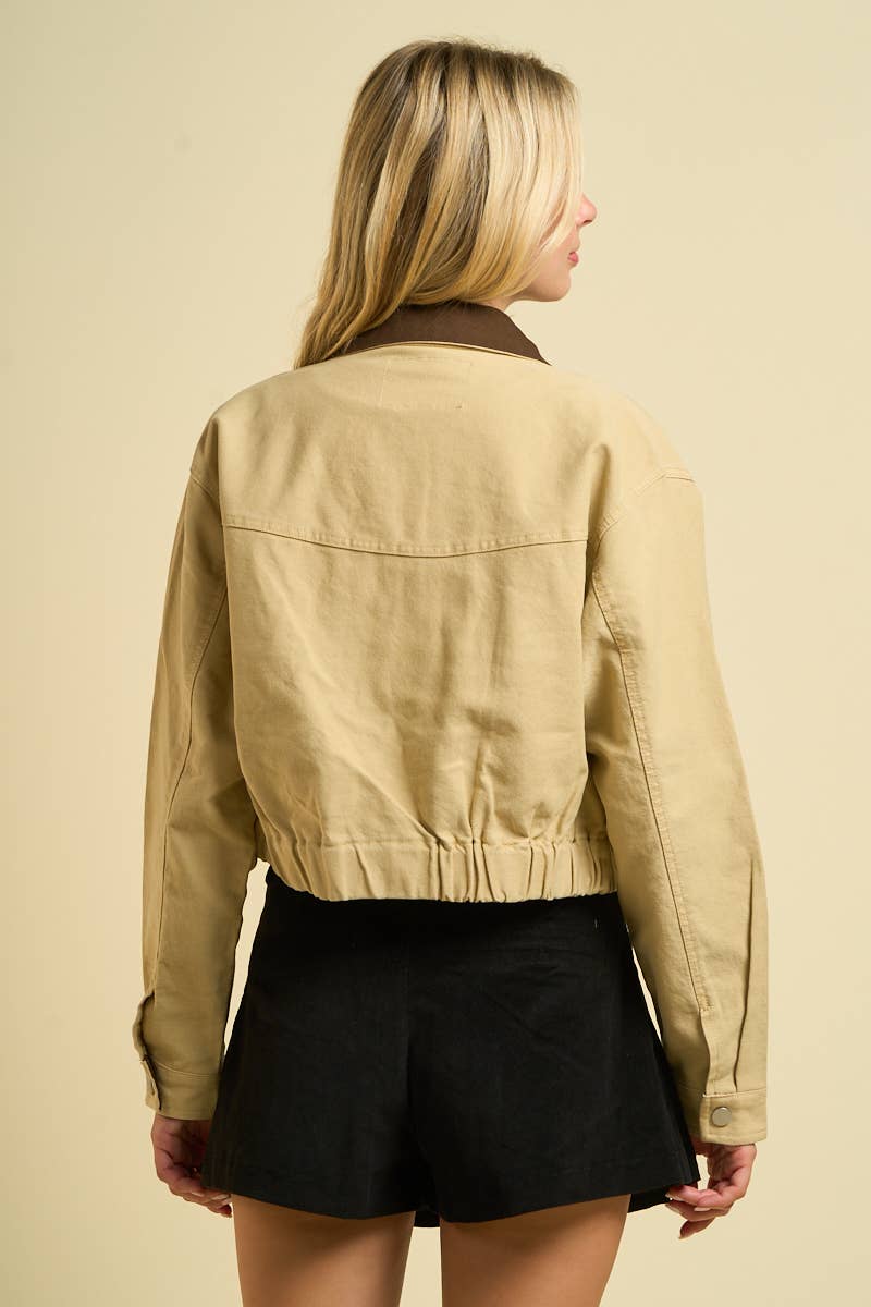 2757-Cropped Utility Jacket with Contrast Collar