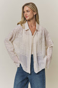 EMBROIDERED SHEER BUTTON-DOWN BLOUSE- CET4525