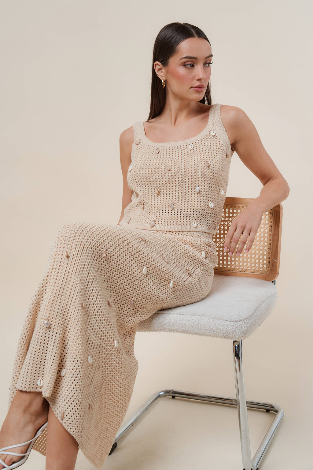 AS2986 Shell embellished knit top & skirt set