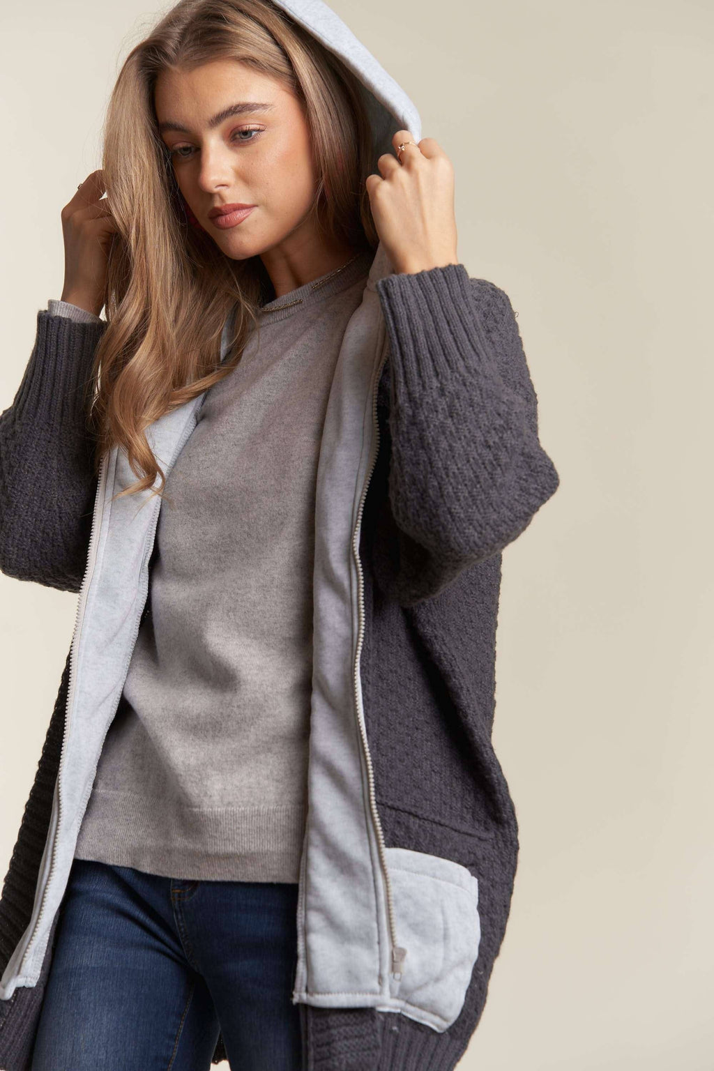 ZIP UP SWEATER HOODIE JACKET