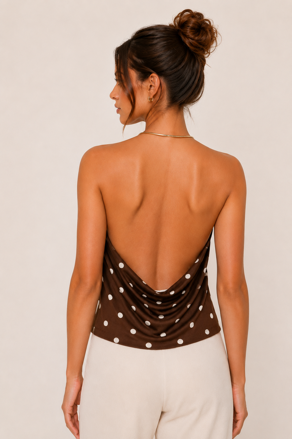 POLKA DOT TOP WITH NECK TRIM - TI8105FO