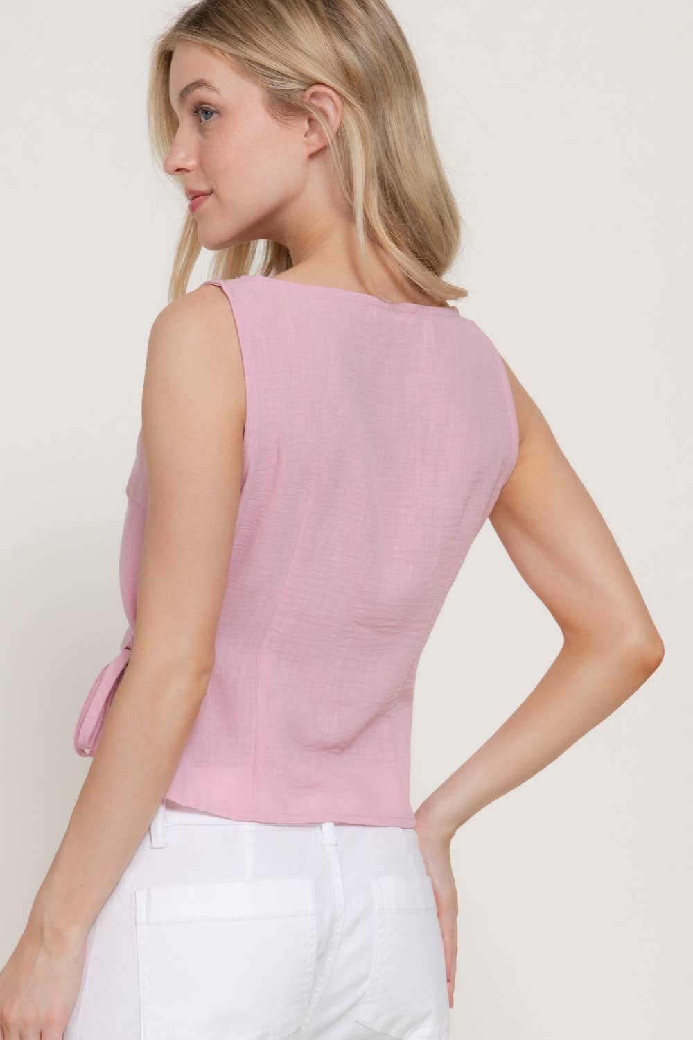 Sleeveless Boat Neck Top with Asymmetrical Hemline