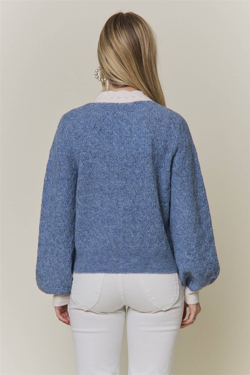 CONTRAST SCALLOP TRIM SWEATER CARDIGAN