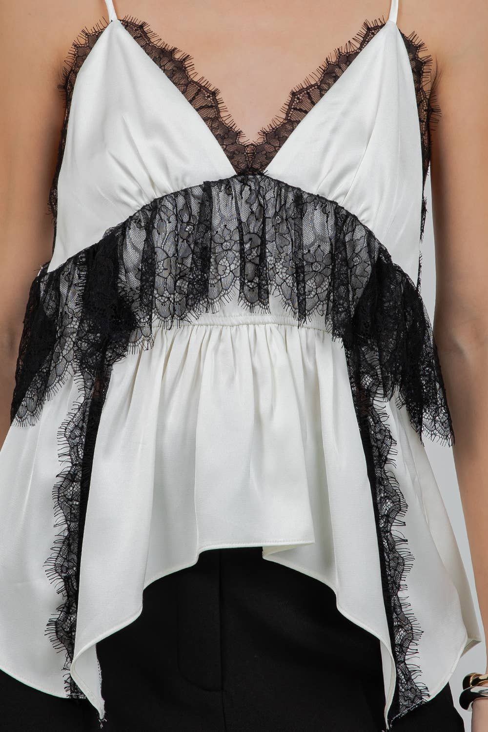 LACE MIXED SATIN CAMI TANK TOP