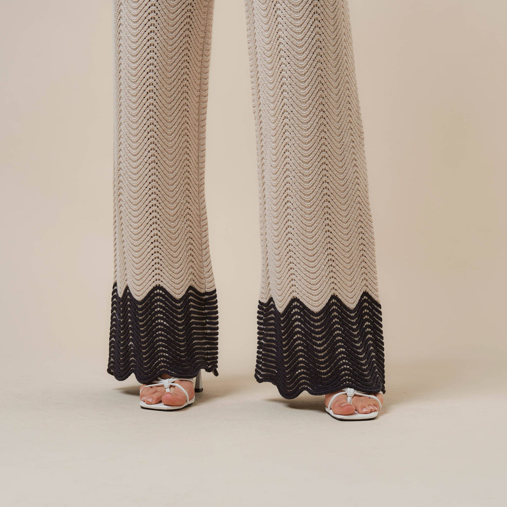 AS3390 Colorblock Button knit top & pants set