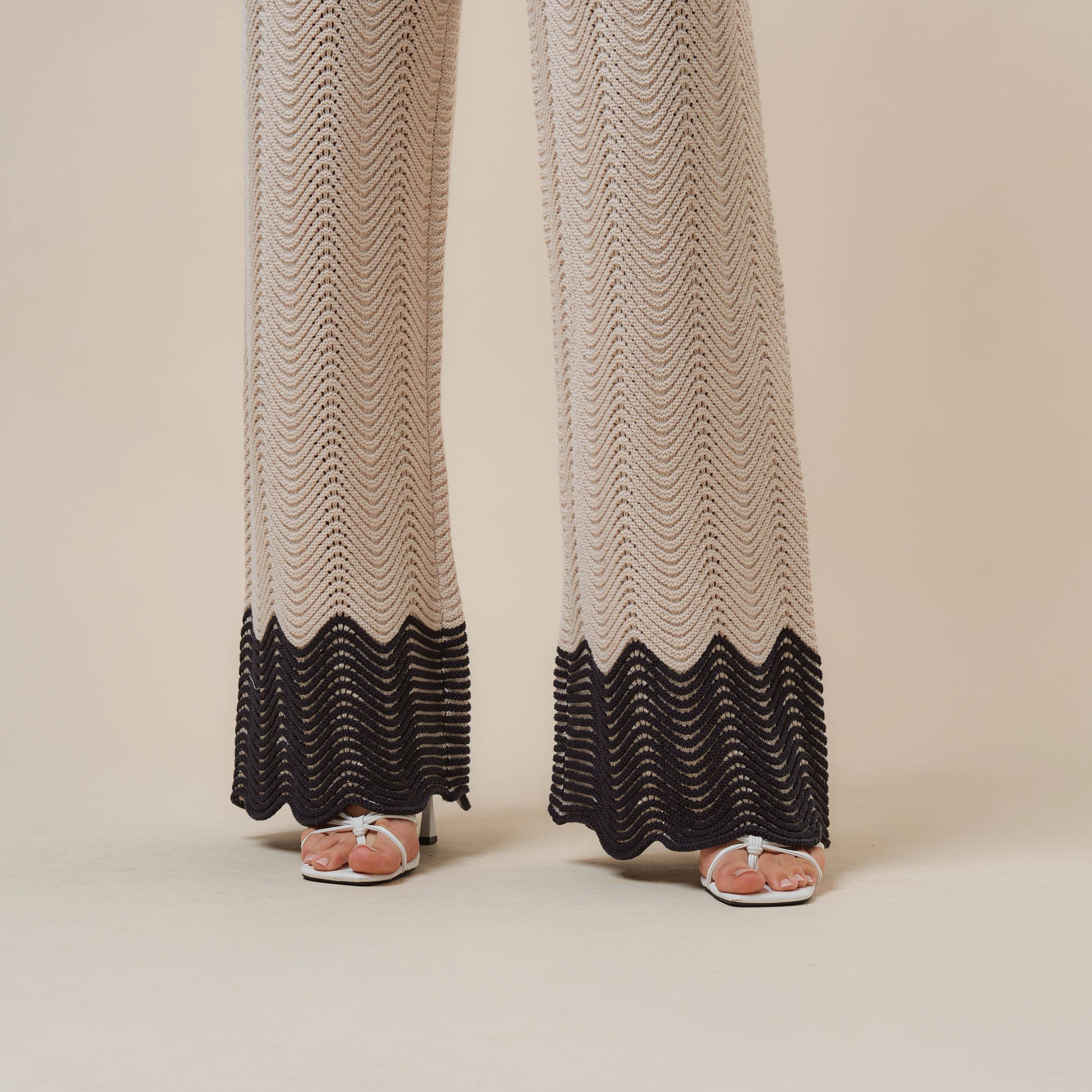 AS3390 Colorblock Button knit top & pants set