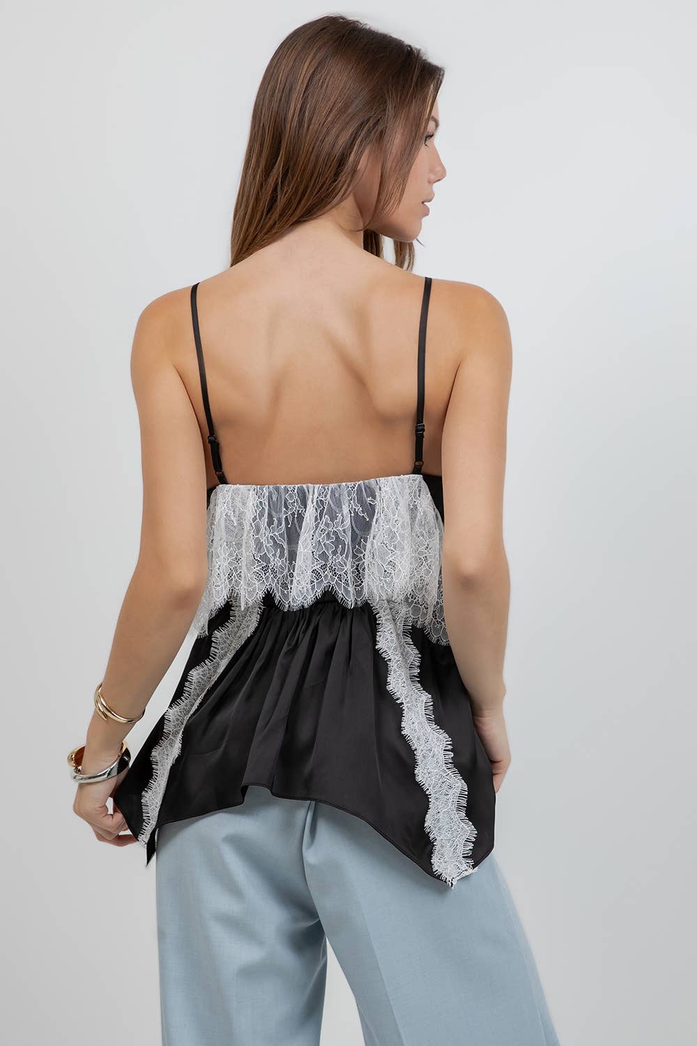LACE MIXED SATIN CAMI TANK TOP