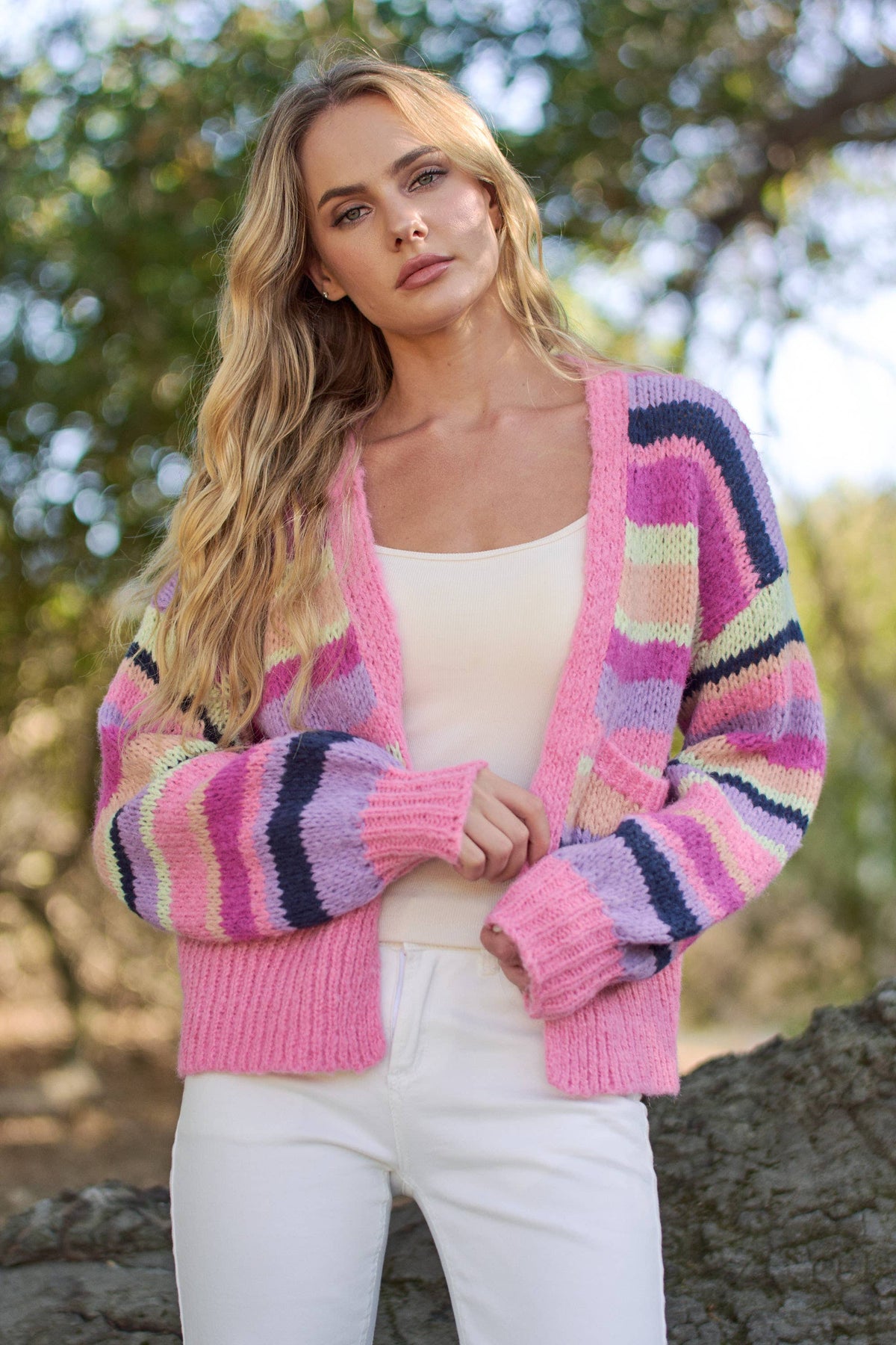 VIBRANT STRIPED COLOR BLOCK CARDIGAN