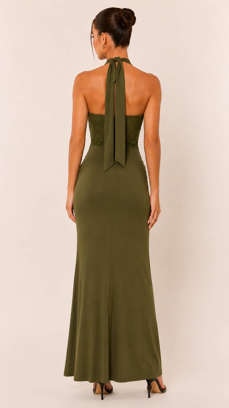 HALTER MAXI DRESS WITH CONTRAST LACE TOP