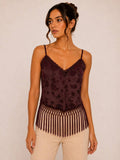 MACRAME FRINGE VELVET FLOCKED MESH TOP - TI7970FO