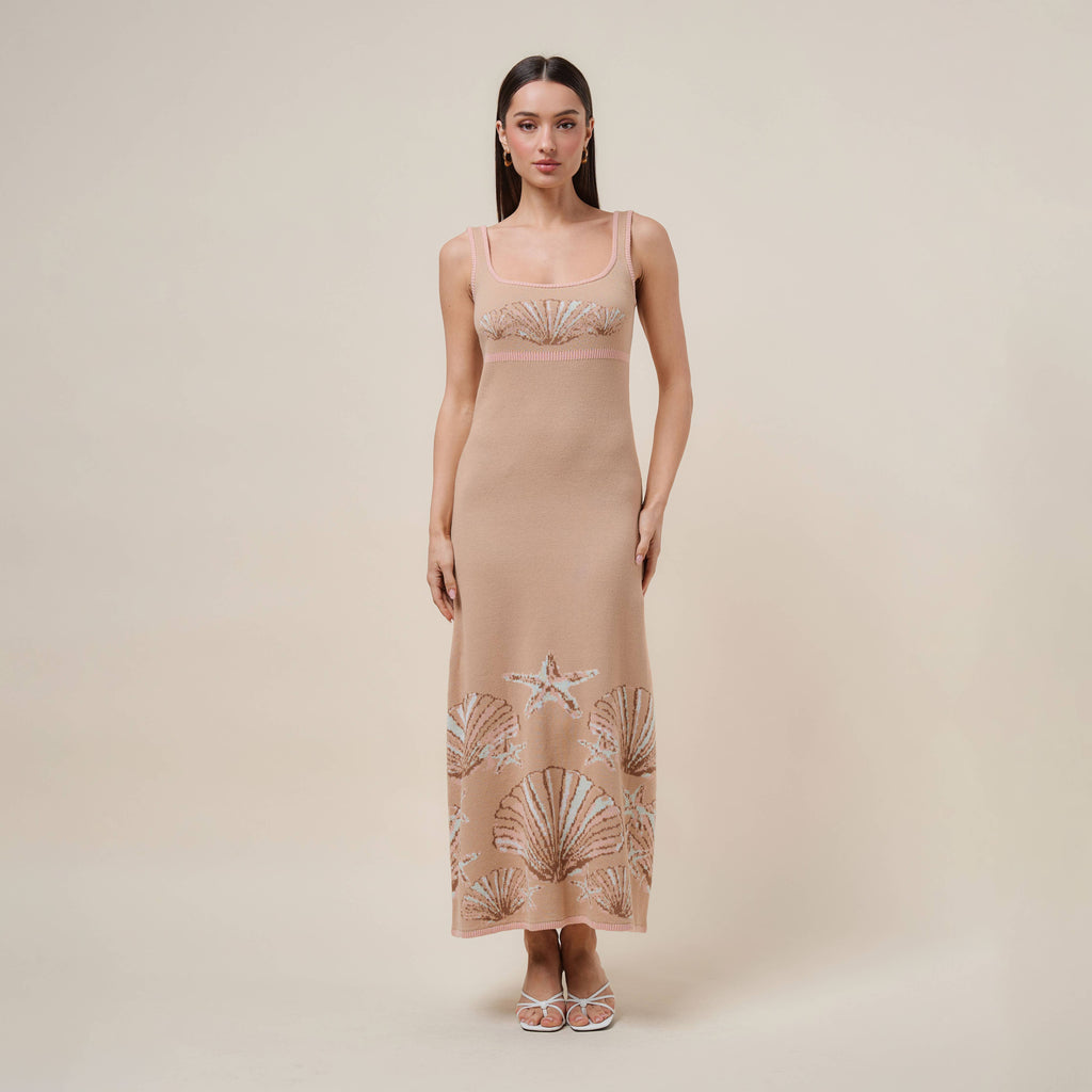 AD2935 Embroidered knit maxi dress
