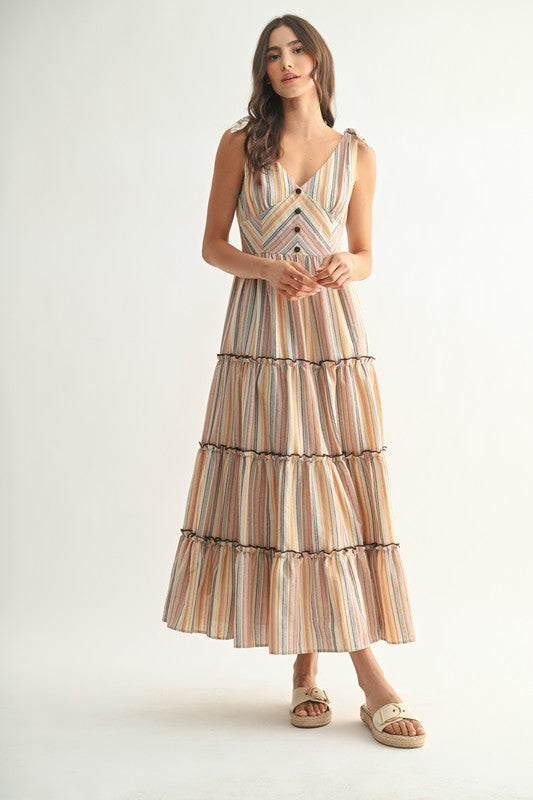 Striped Maxi Dress With Tie Straps