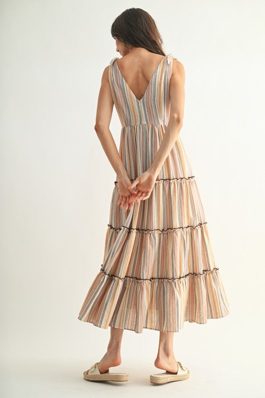 Striped Maxi Dress With Tie Straps