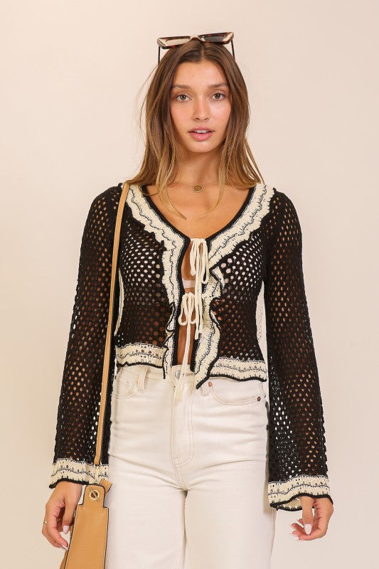 Boho Crochet Tie-front Cardigan Top