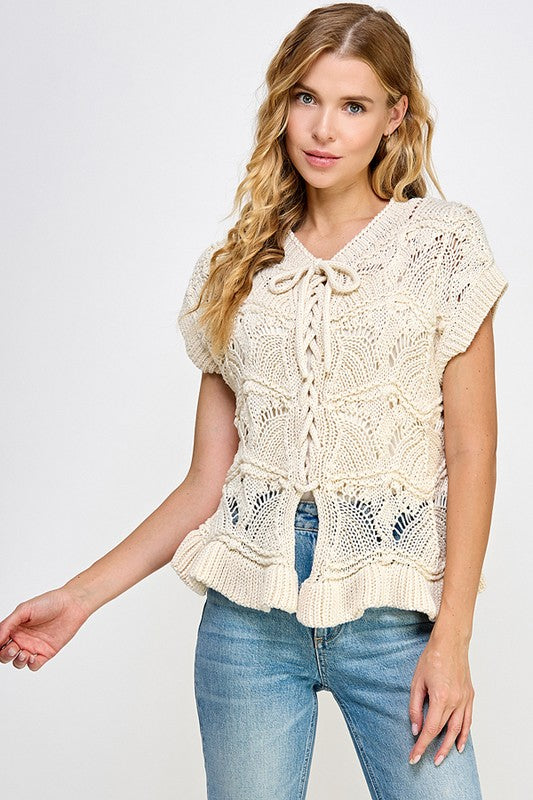 Lace pointelle sweater top