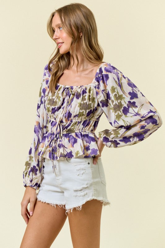 Floral Square Neckline Babydoll Blouse