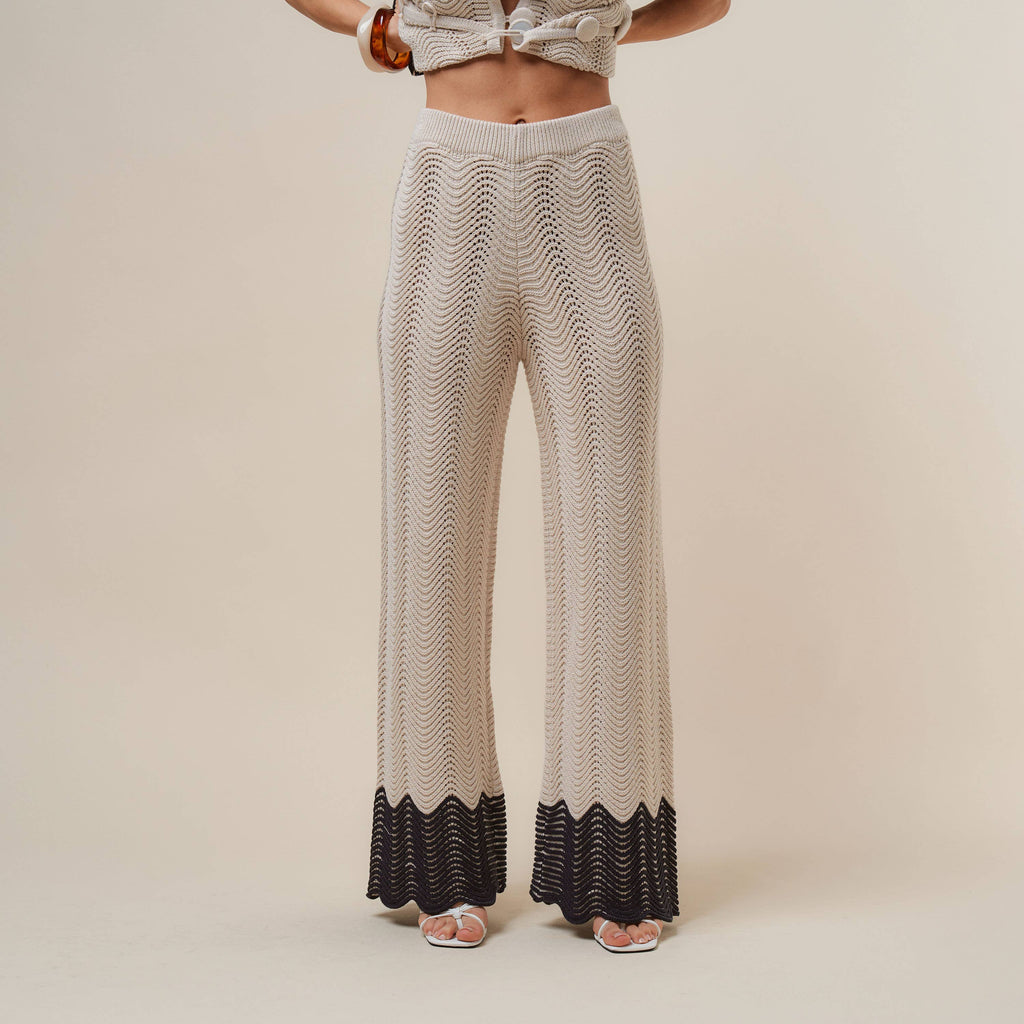 AS3390 Colorblock Button knit top & pants set