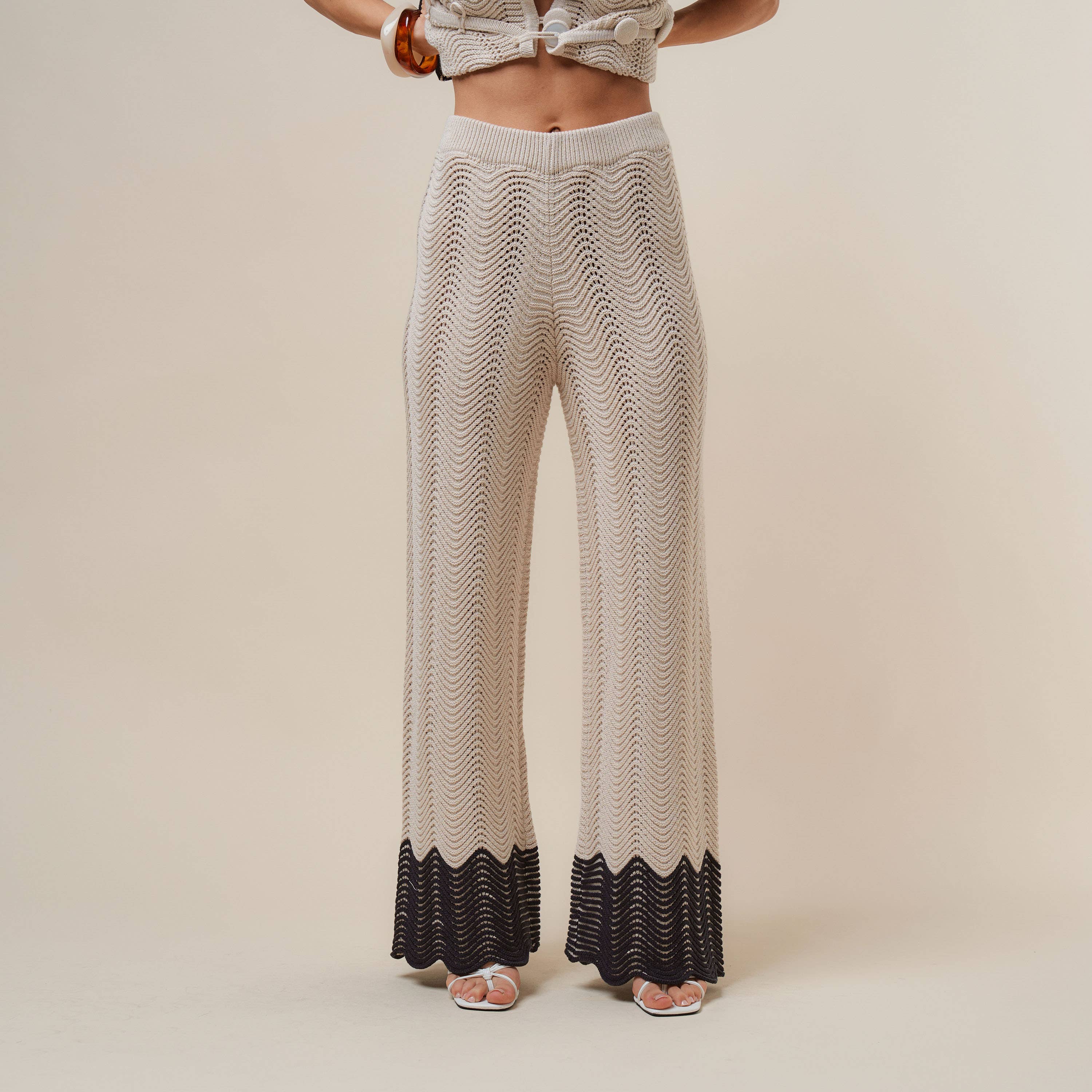 AS3390 Colorblock Button knit top & pants set