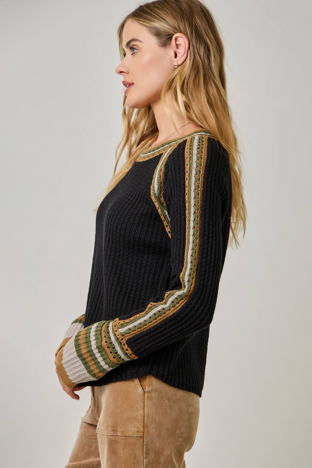 61199 Raglan Sleeve Trim Detail Sweater Top