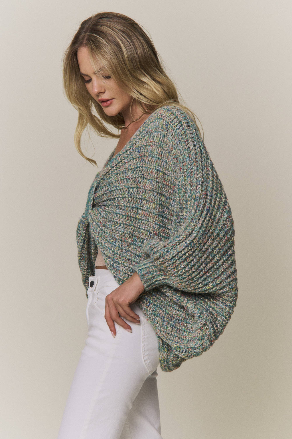 CONVERTIBLE CHUNKY KNIT CINCHED CARDIGAN