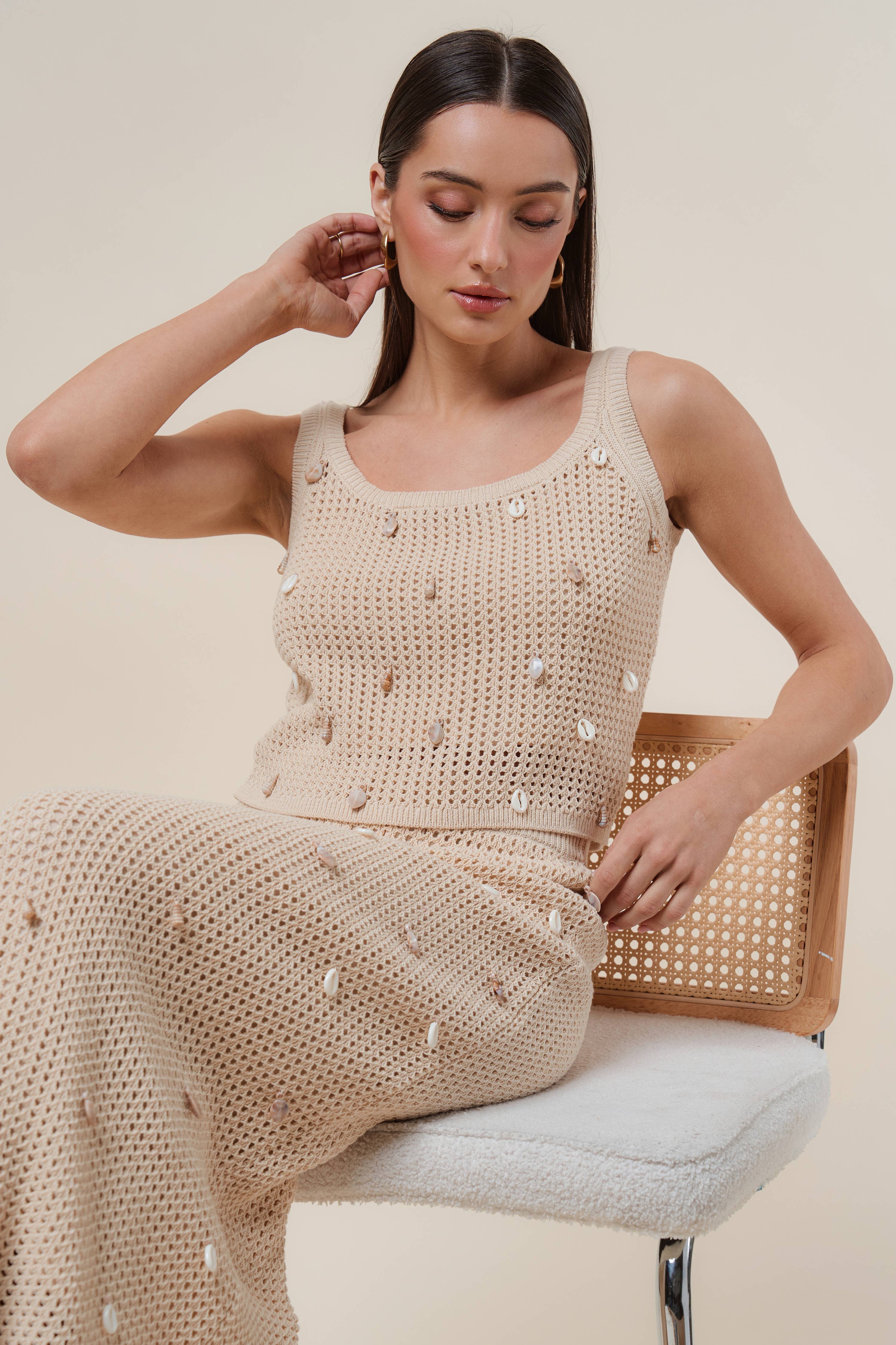 AS2986 Shell embellished knit top & skirt set