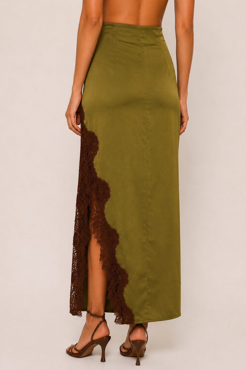 OLIVE LACE TRIM SATIN SKIRT - SI4823FO