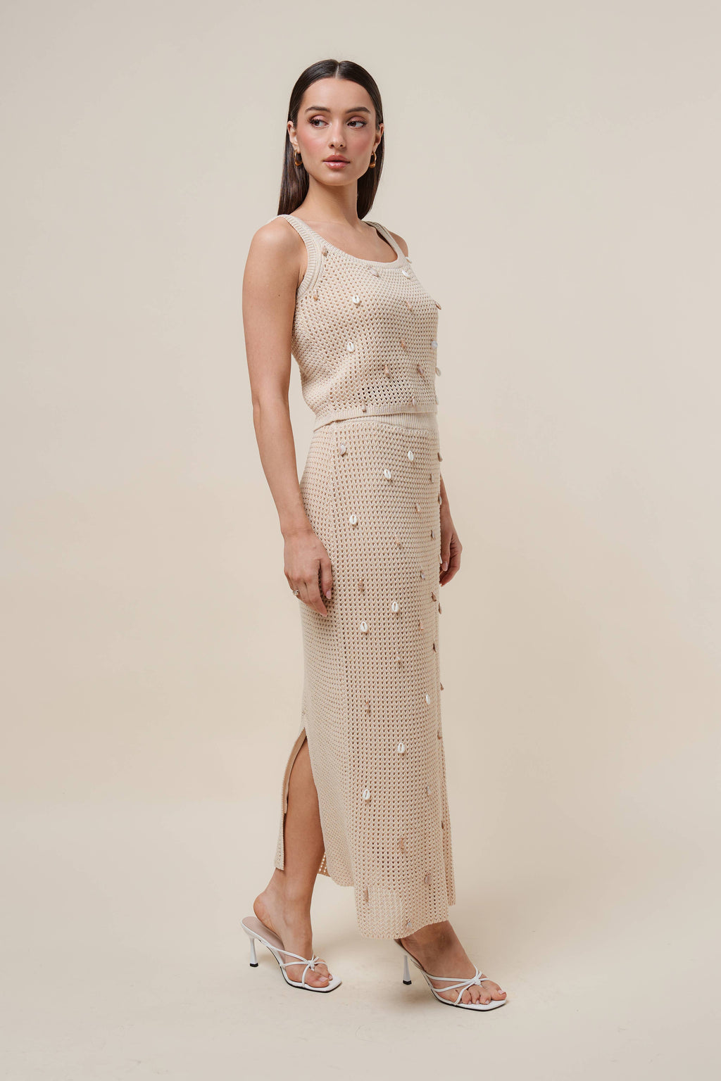AS2986 Shell embellished knit top & skirt set