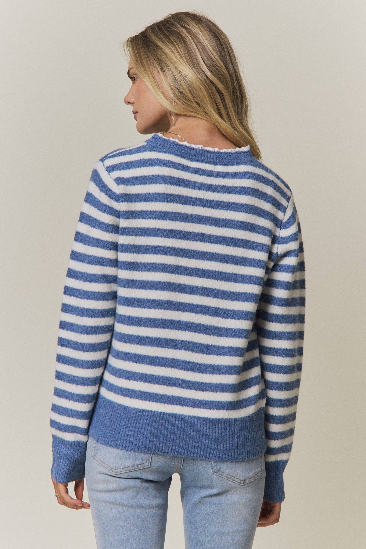 STRIPED KNIT HENLEY SWEATER- CESW4380