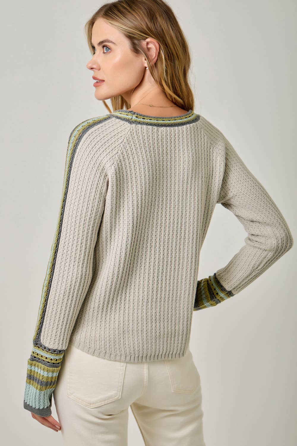 61199 Raglan Sleeve Trim Detail Sweater Top