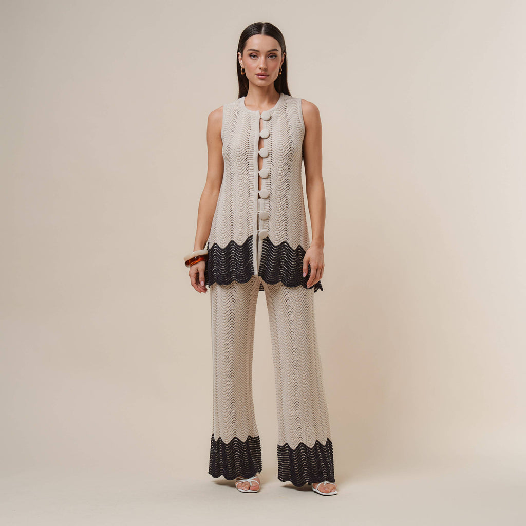 AS3390 Colorblock Button knit top & pants set