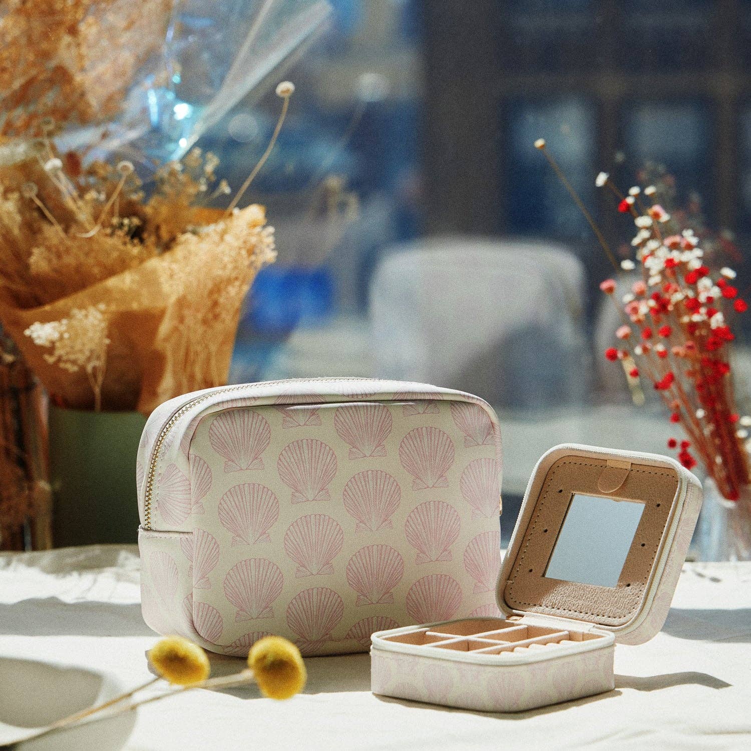 Pink Seashell Print | Cosmetic Pouch