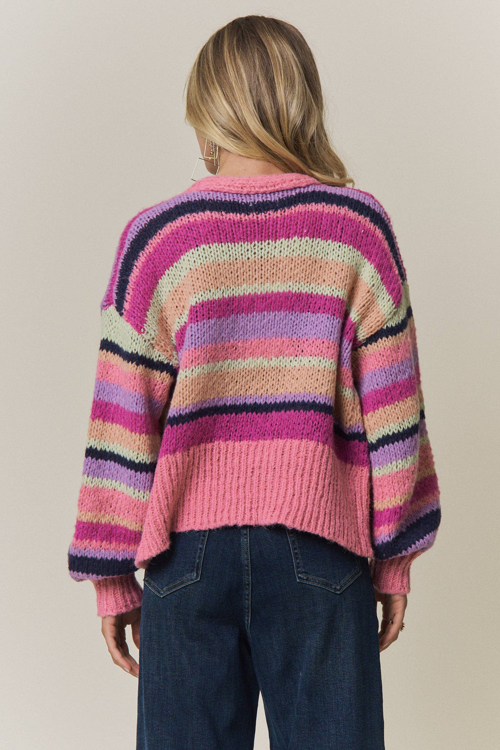 VIBRANT STRIPED COLOR BLOCK CARDIGAN