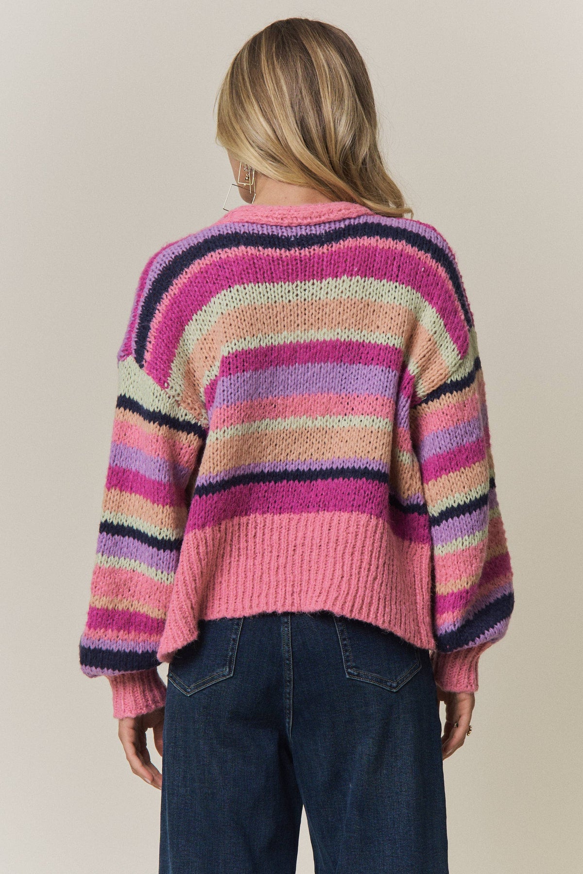 VIBRANT STRIPED COLOR BLOCK CARDIGAN