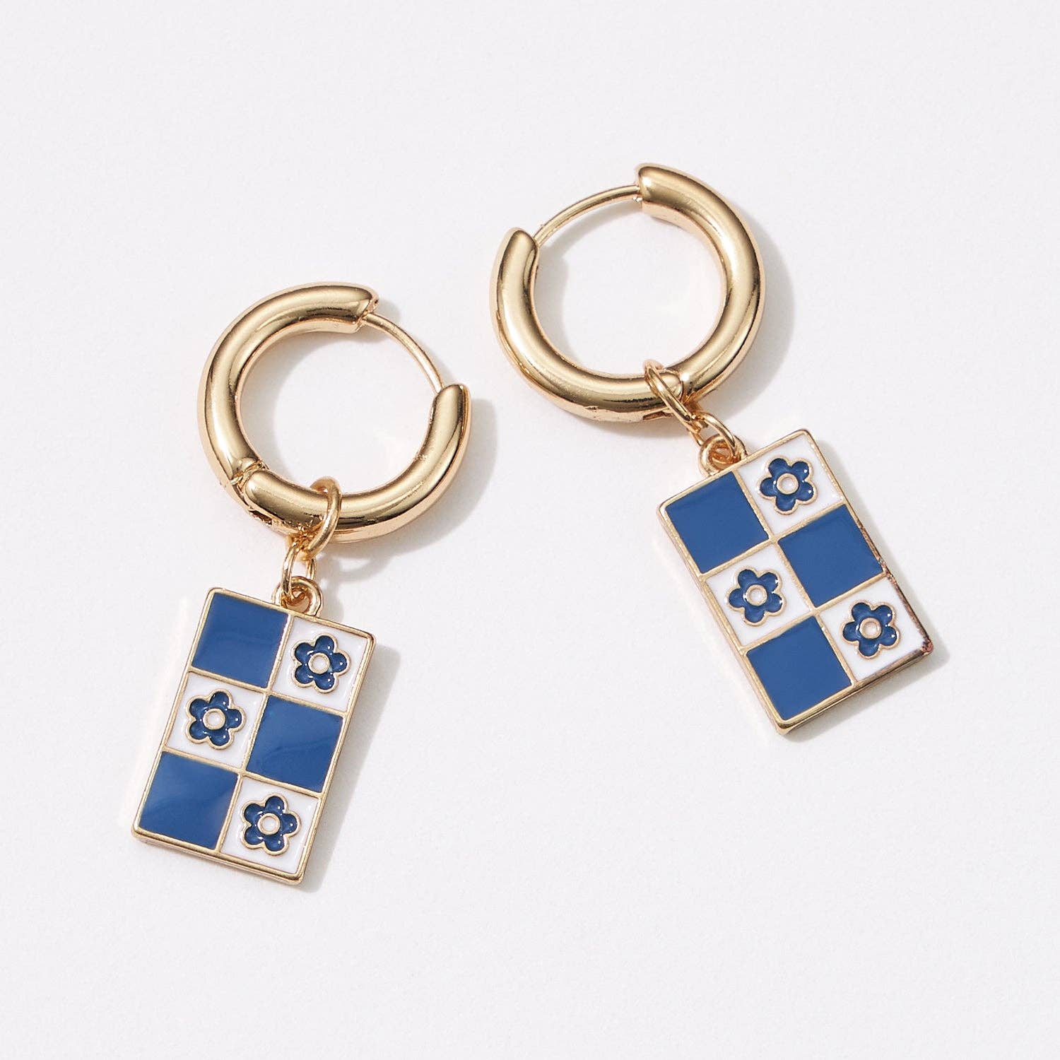 Square Checkered Huggie | Earrings