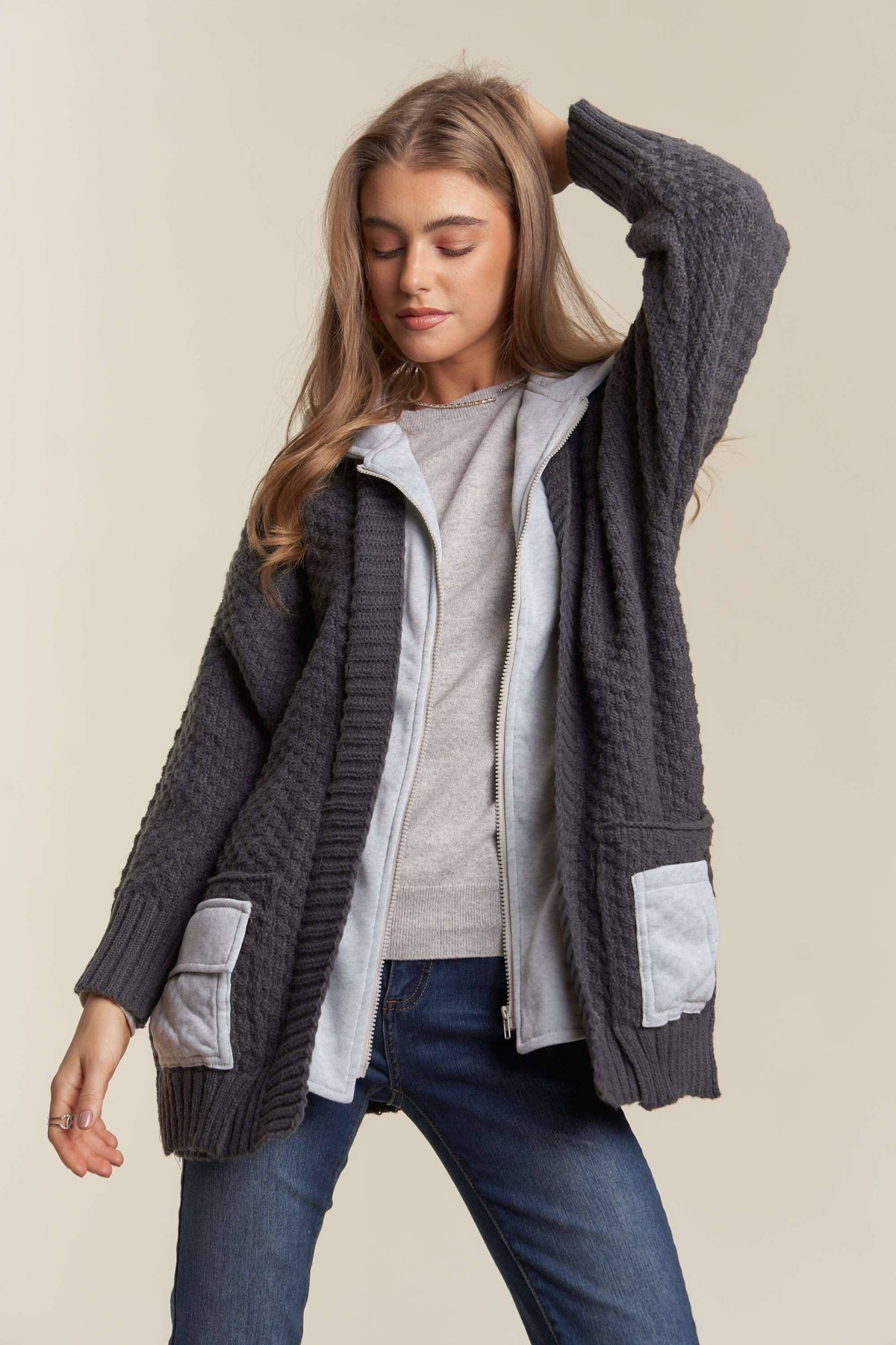 ZIP UP SWEATER HOODIE JACKET