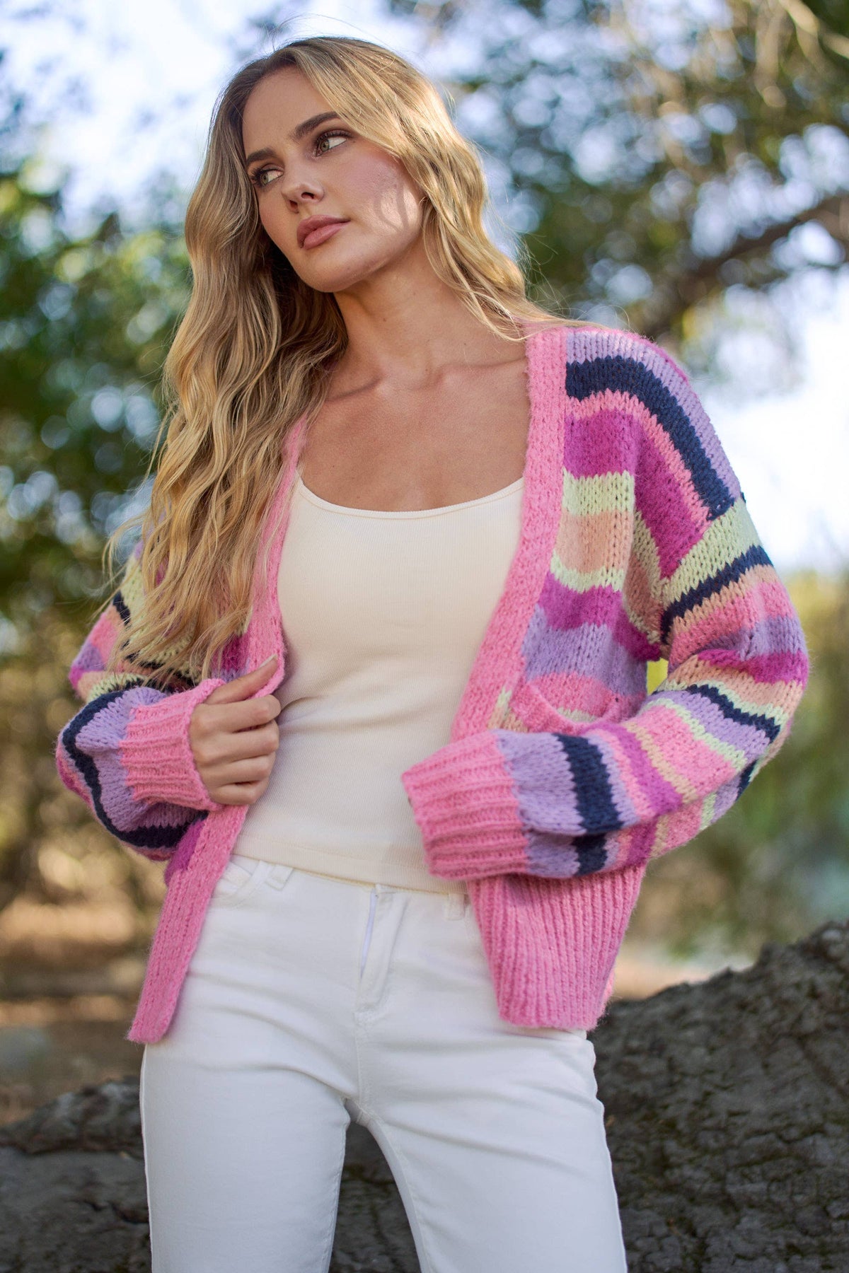 VIBRANT STRIPED COLOR BLOCK CARDIGAN