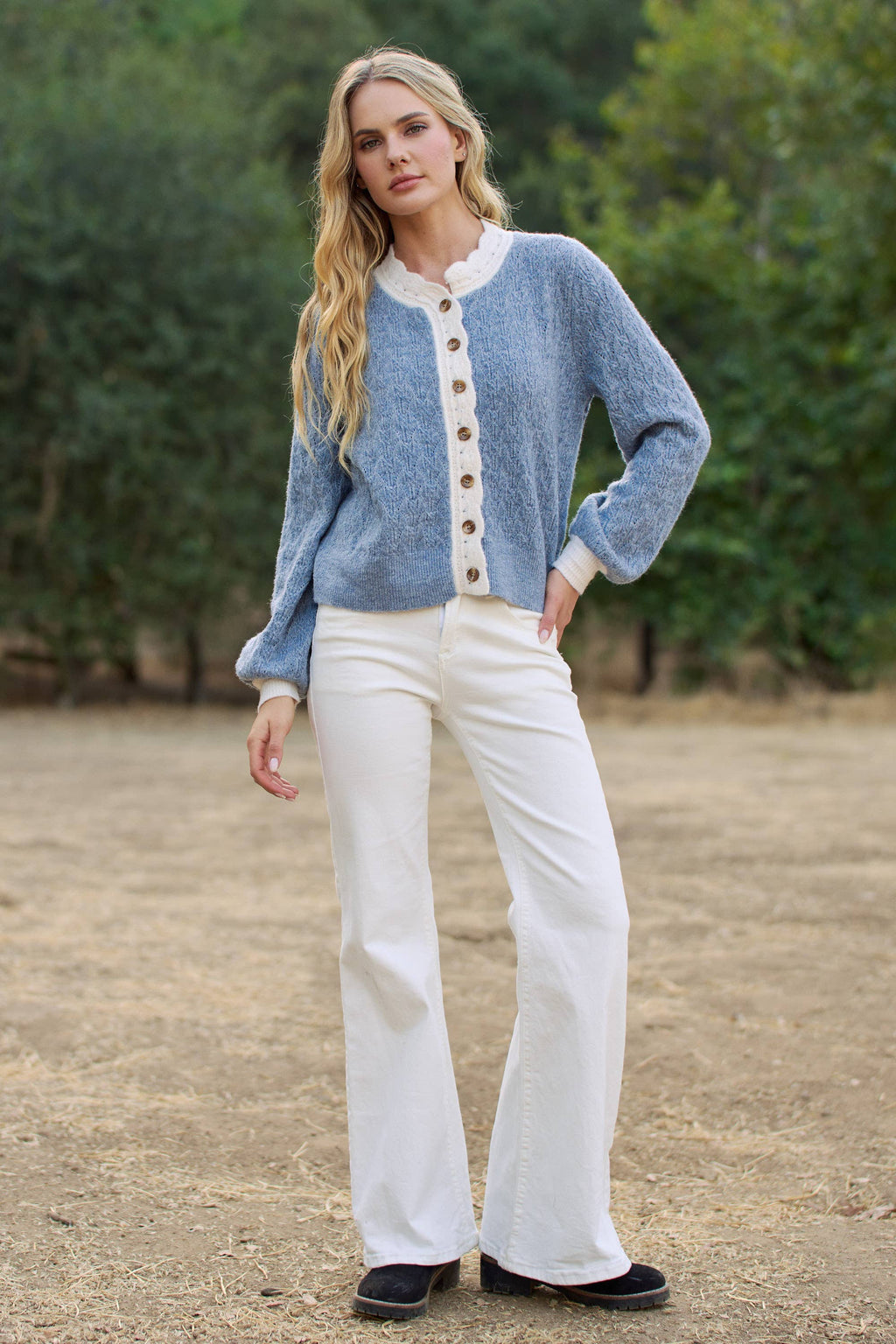CONTRAST SCALLOP TRIM SWEATER CARDIGAN