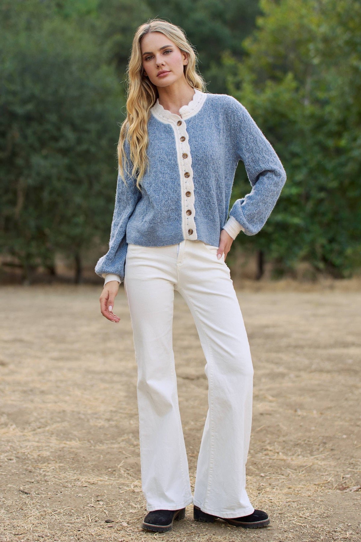 CONTRAST SCALLOP TRIM SWEATER CARDIGAN