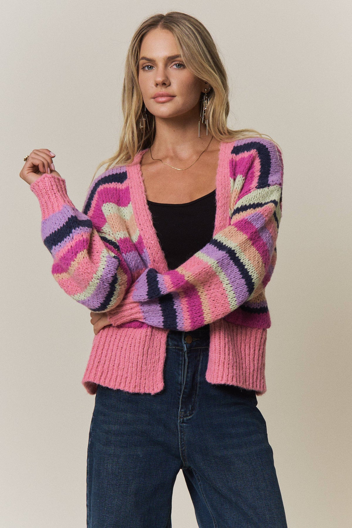 VIBRANT STRIPED COLOR BLOCK CARDIGAN