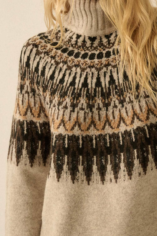 Fair Isle Knit Mock-Neck Sweater