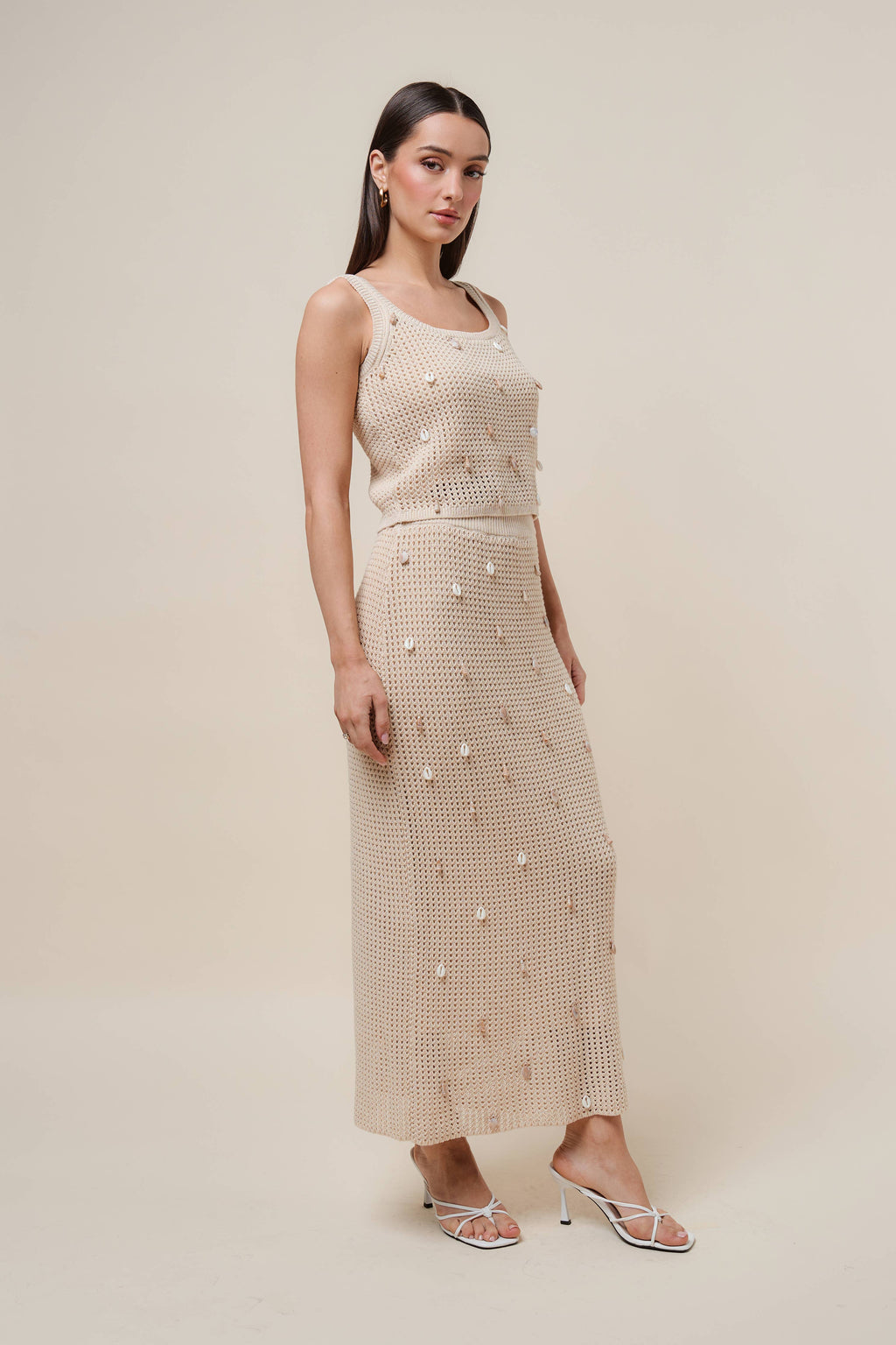 AS2986 Shell embellished knit top & skirt set