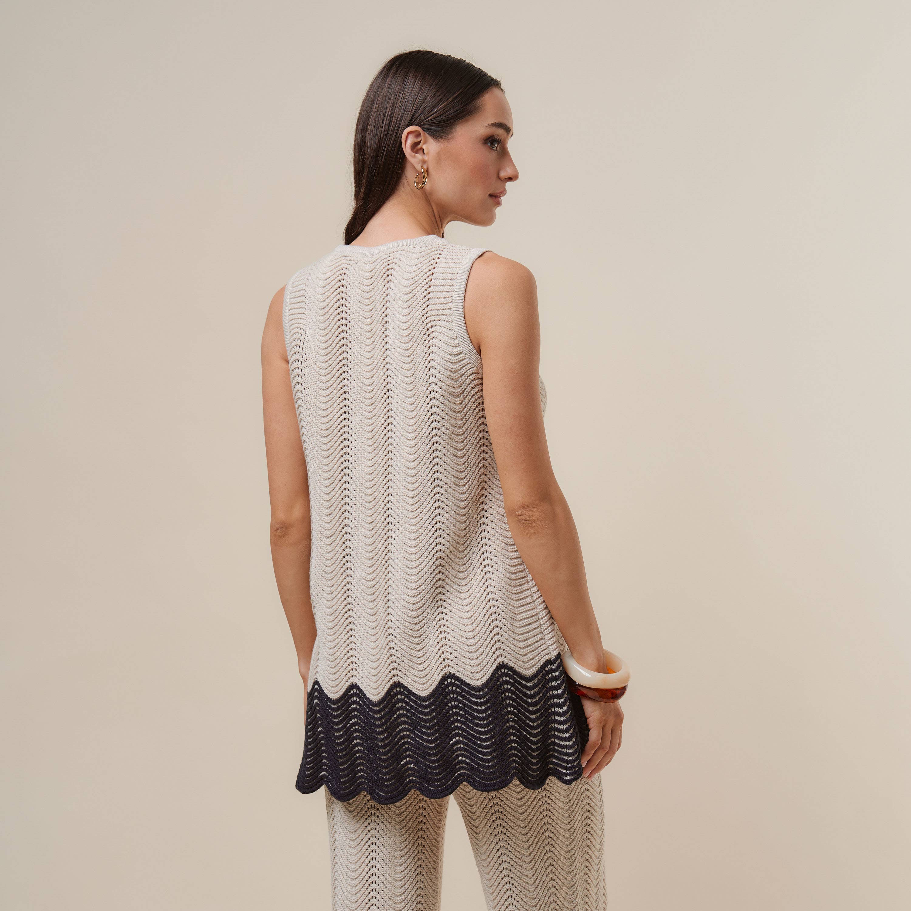 AS3390 Colorblock Button knit top & pants set
