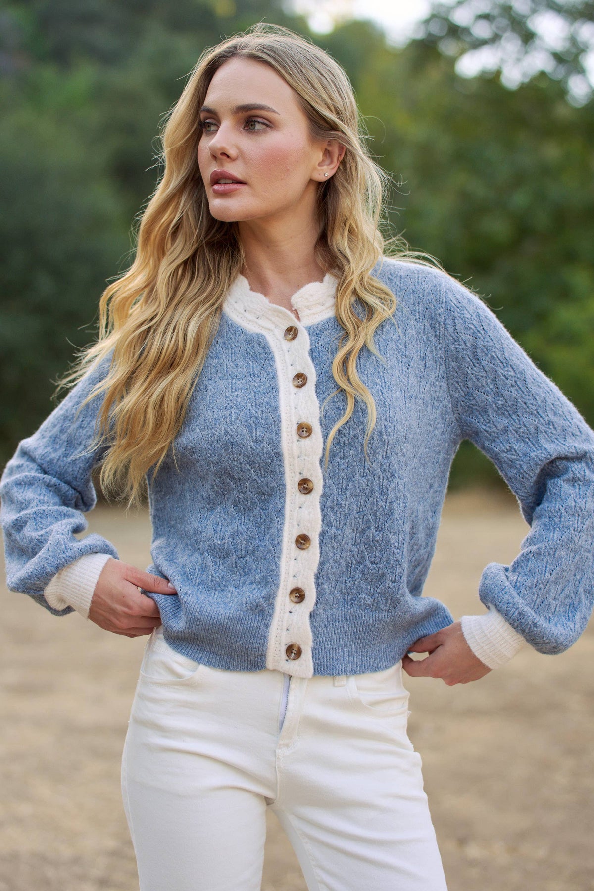 CONTRAST SCALLOP TRIM SWEATER CARDIGAN