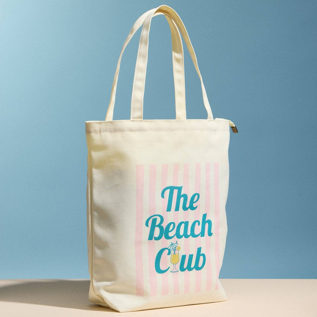 The Beach Club Canvas Tote Bag with Zip Closure | Lightweight Everyday Beach & Travel Tote