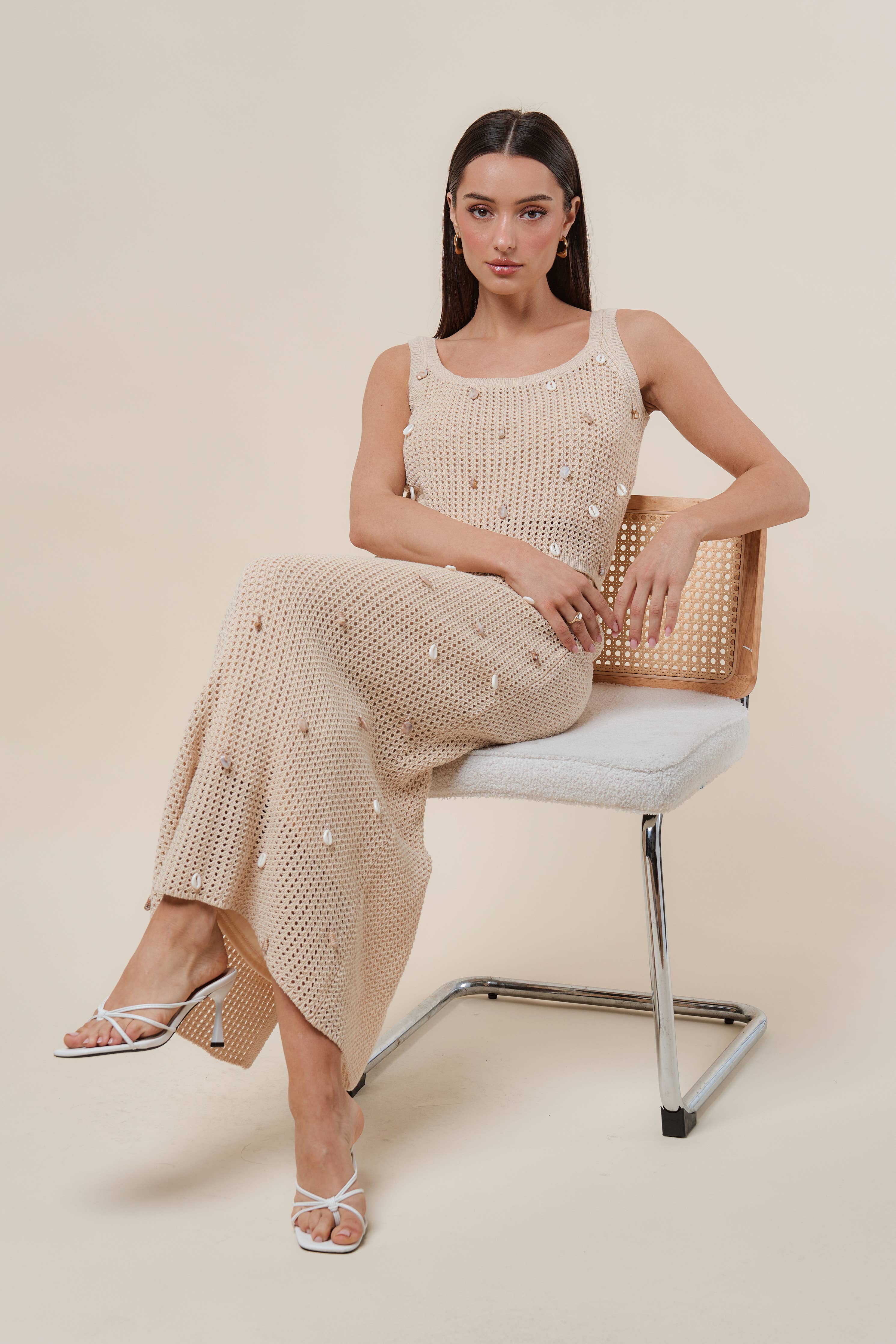 AS2986 Shell embellished knit top & skirt set