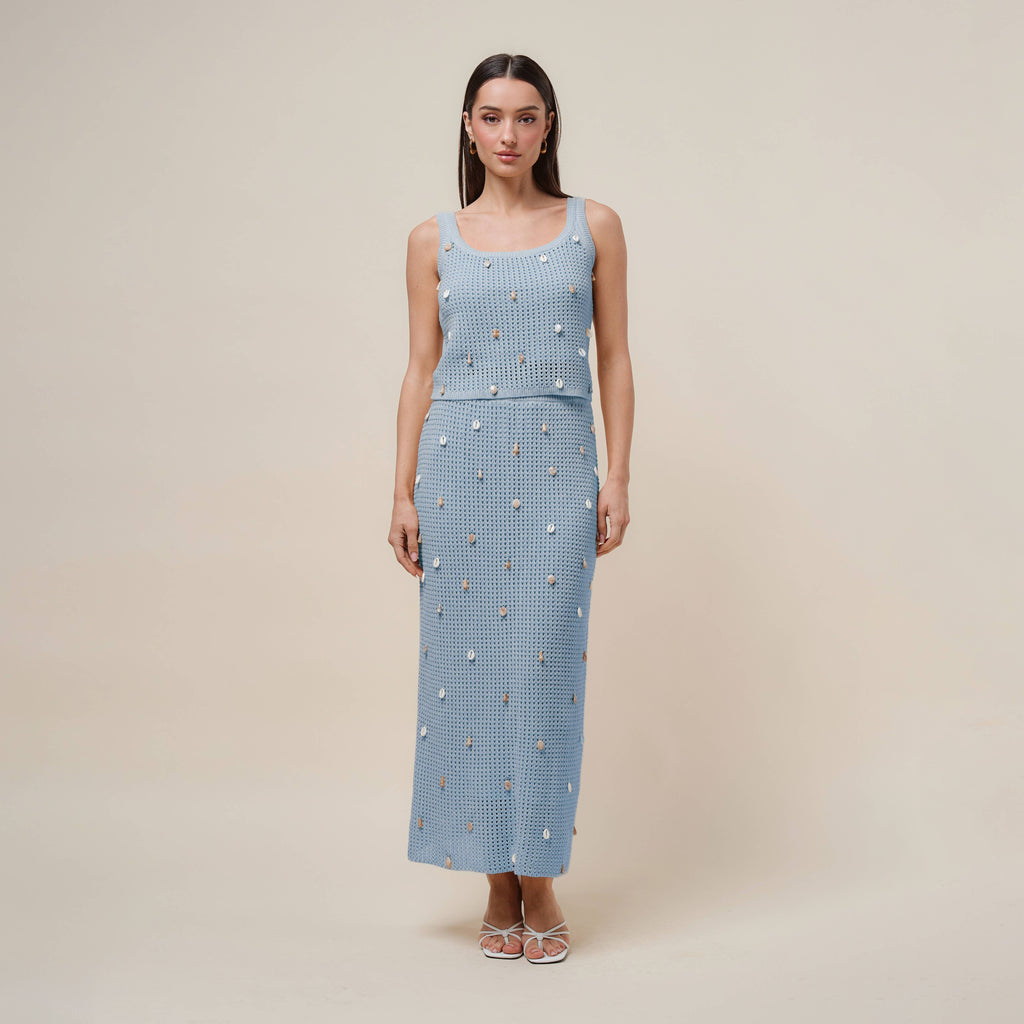 AS2986 Shell embellished knit top & skirt set