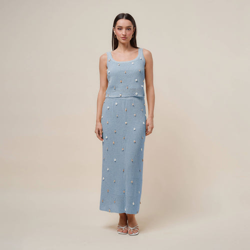 AS2986 Shell embellished knit top & skirt set