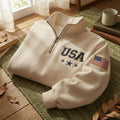 Embroidered USA Quarter-Zip Sweatshirt, Retro American